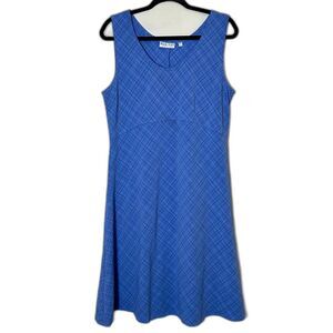 Habitat Women's Blue Black Seersucker Dress Size L Sleeveless Sheath Midi